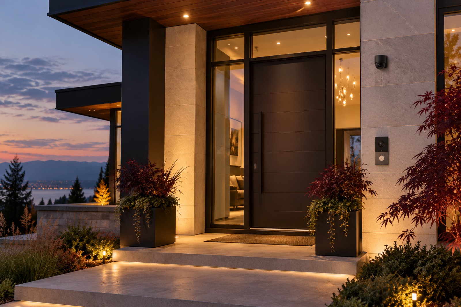 Illustrative intercom and door stations scene for a Texotec smart-living page